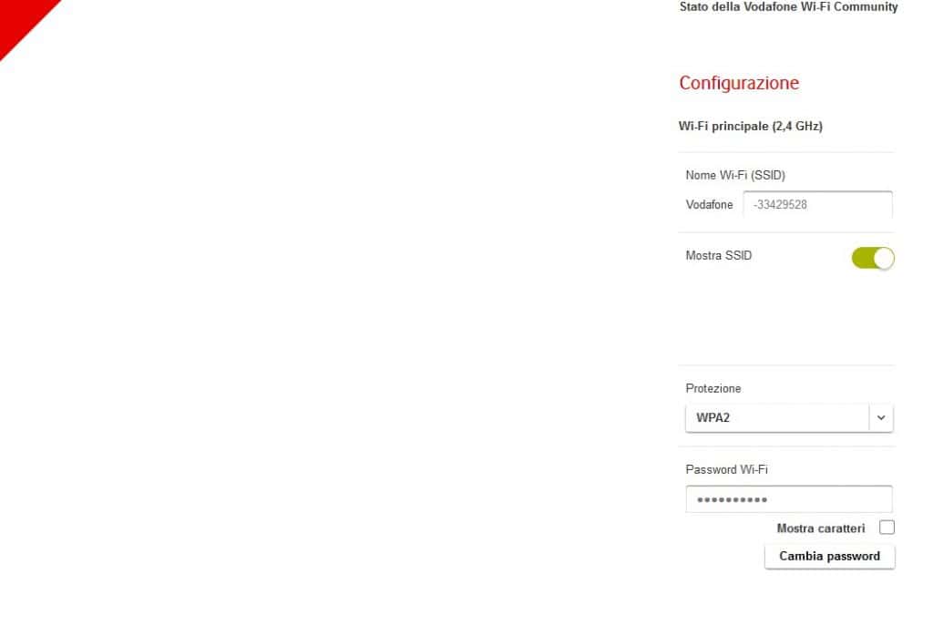 wifi imostazioni generali per Cambiare password WIFI Vodafone