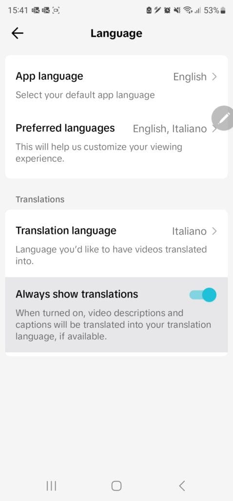 Togliere traduzione automatica tiktok
